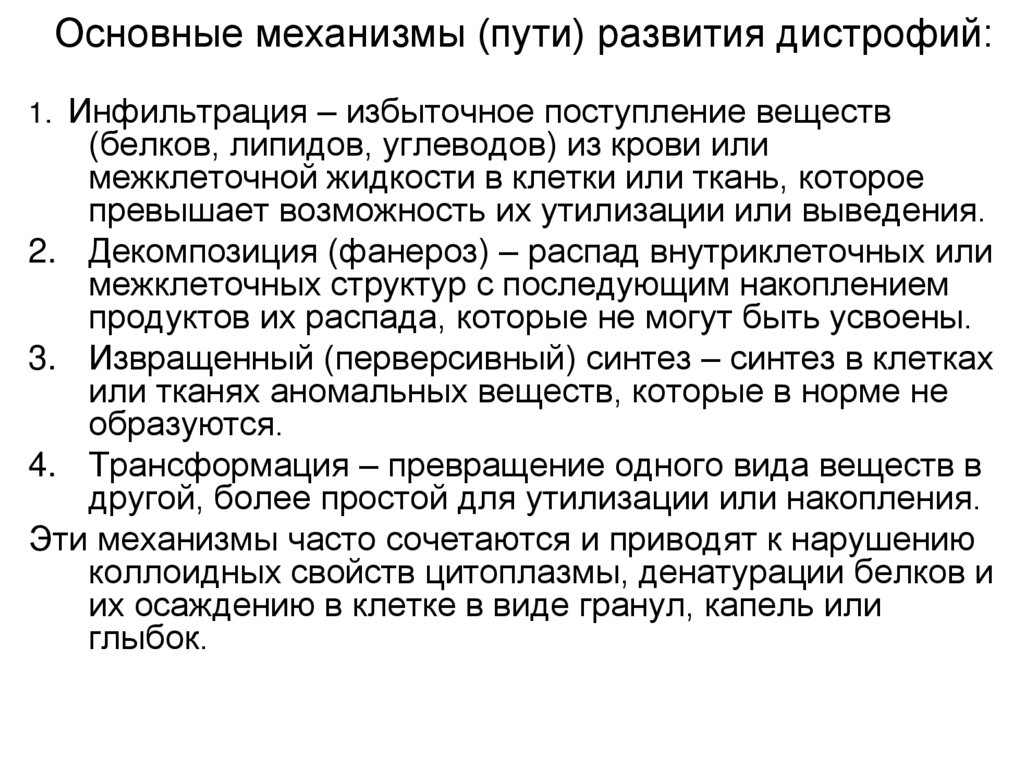 Основные механизмы (пути) развития дистрофий: