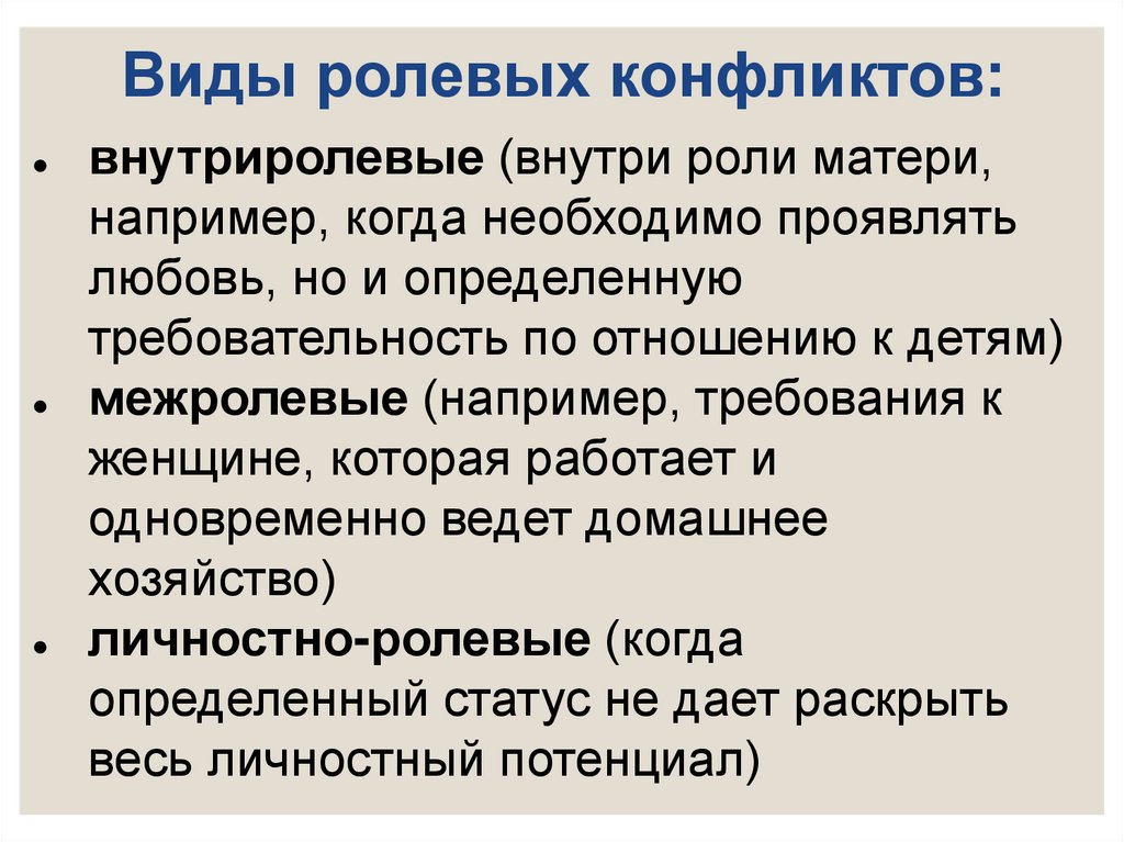 Виды ролевых конфликтов: