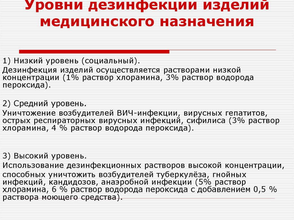 Уровни дезинфекции изделий медицинского назначения
