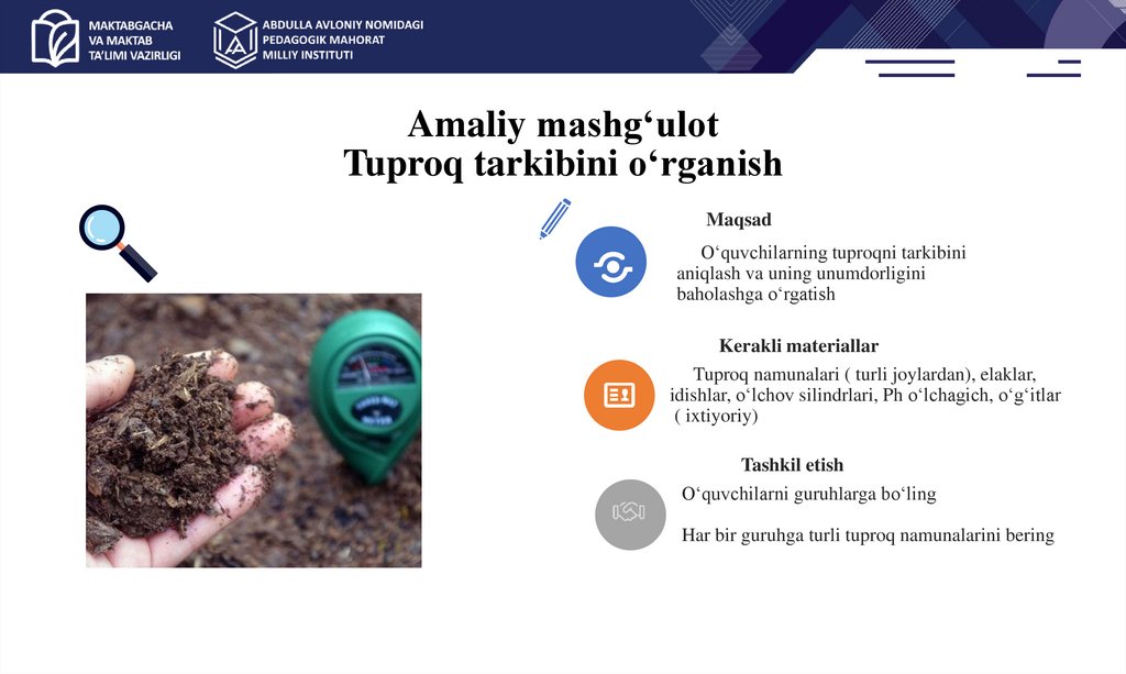 Amaliy mashg‘ulot Tuproq tarkibini o‘rganish