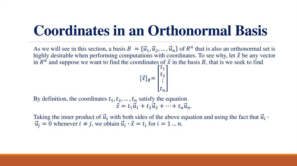 Coordinates in an Orthonormal Basis