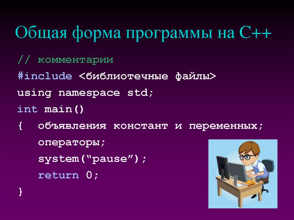 Общая форма программы на C++