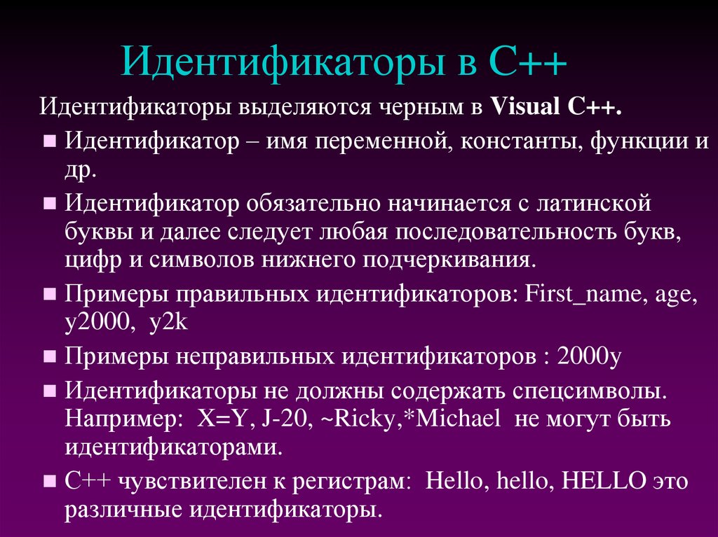 Идентификаторы в C++