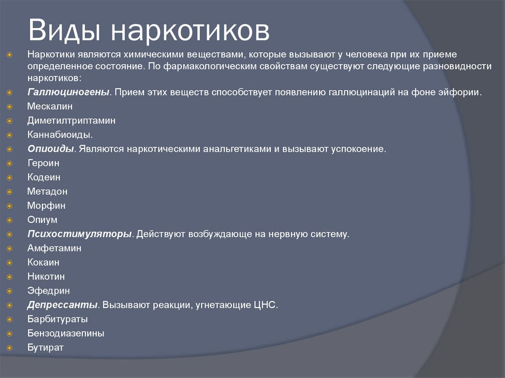 Виды наркотиков
