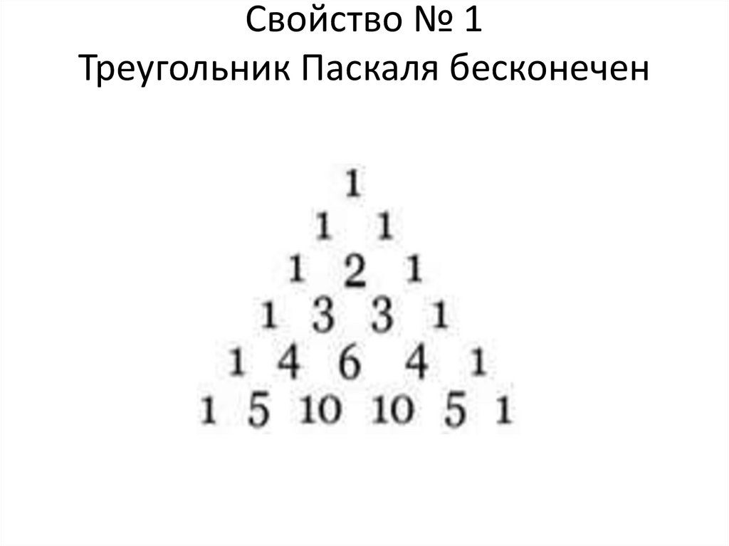Свойство № 1 Треугольник Паскаля бесконечен