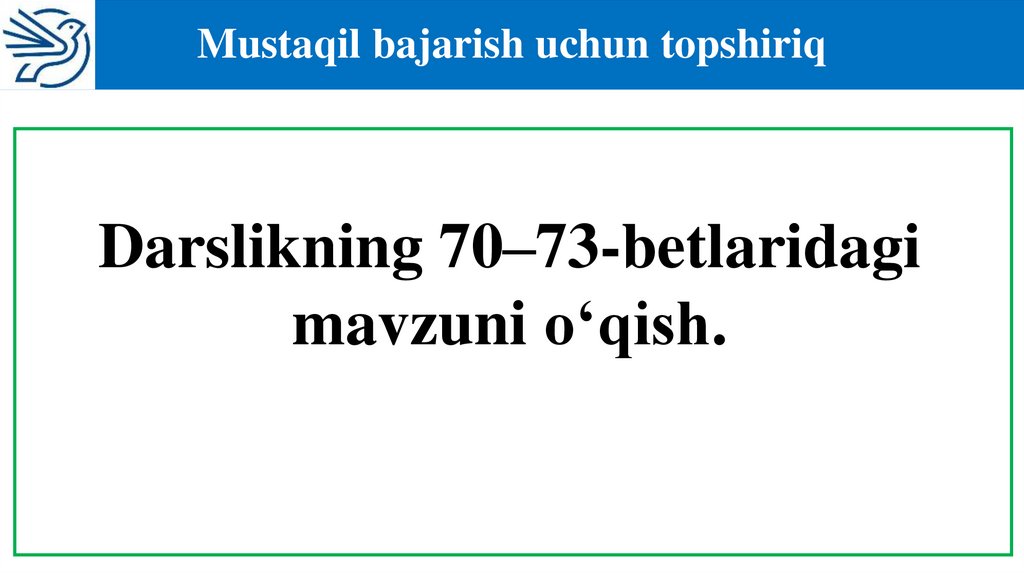 Mustaqil bajarish uchun topshiriq