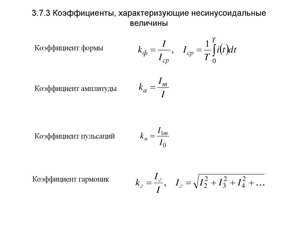 3.7.3 Коэффициенты, характеризующие несинусоидальные величины
