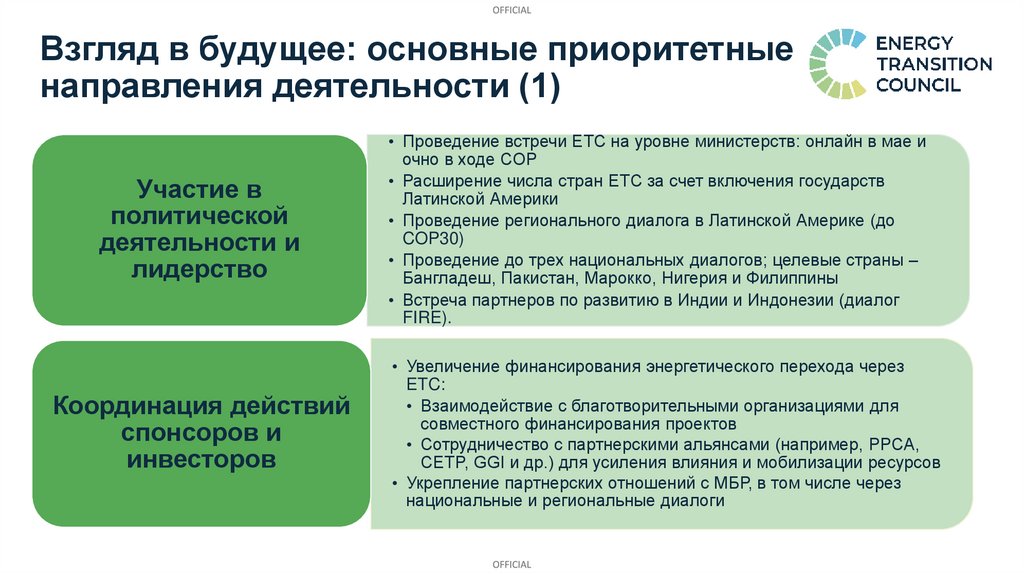 Взгляд в будущее: основные приоритетные направления деятельности (1) ​