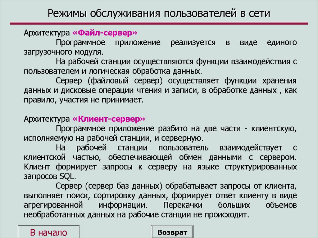Режимы обслуживания пользователей в сети