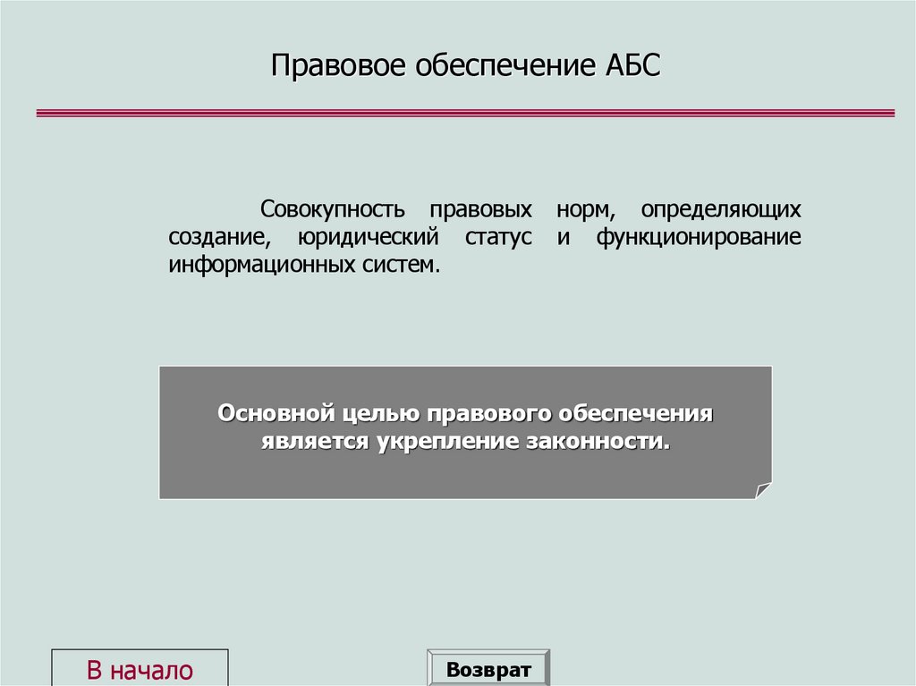 Правовое обеспечение АБС