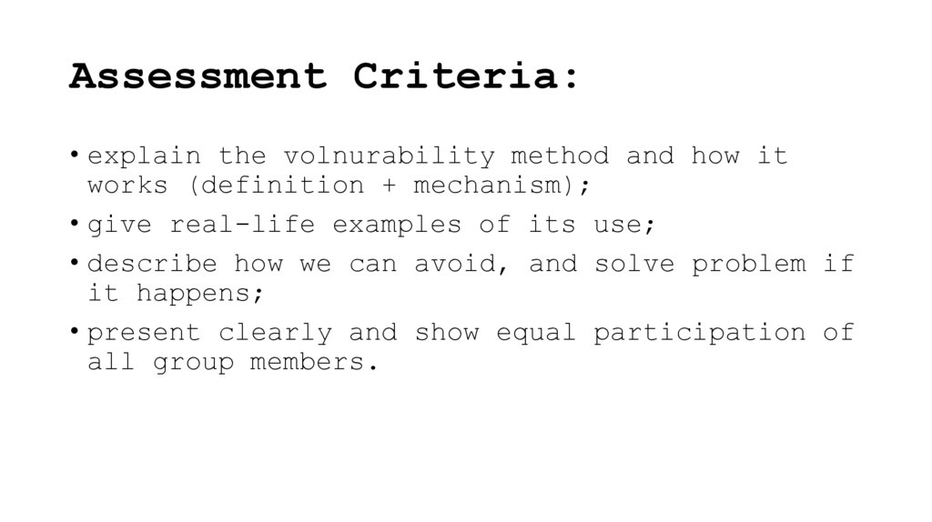 Assessment Criteria: