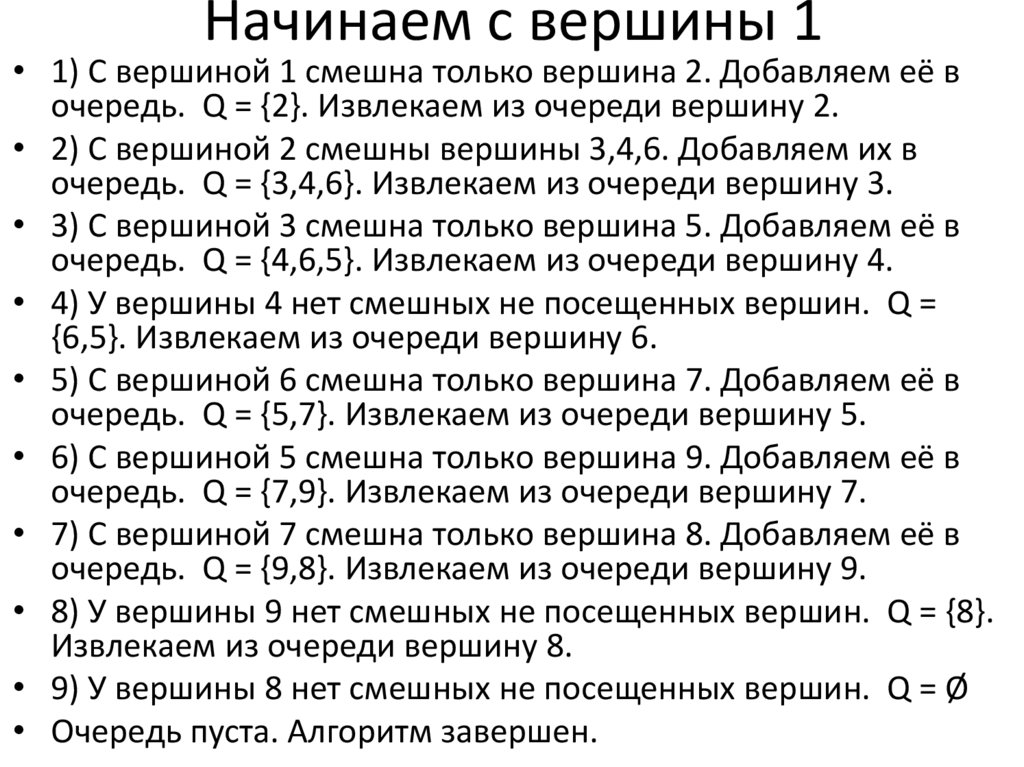 Начинаем с вершины 1