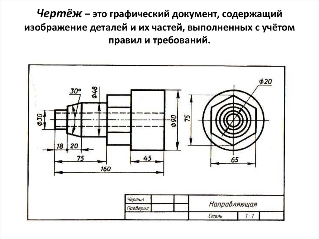 Чертёж – это графический документ, содержащий изображение деталей и их частей, выполненных с учётом правил и требований.