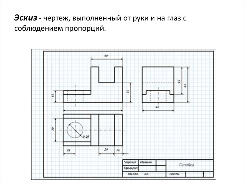 Эскиз - чертеж, выполненный от руки и на глаз с соблюдением пропорций.