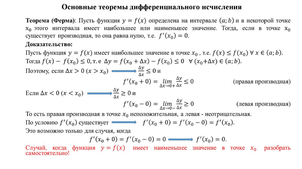 Основные теоремы дифференциального исчисления