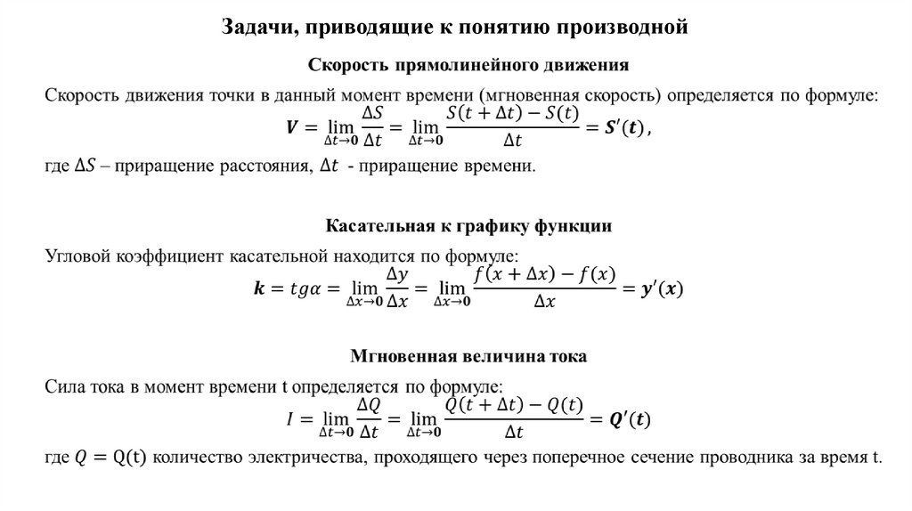 Задачи, приводящие к понятию производной