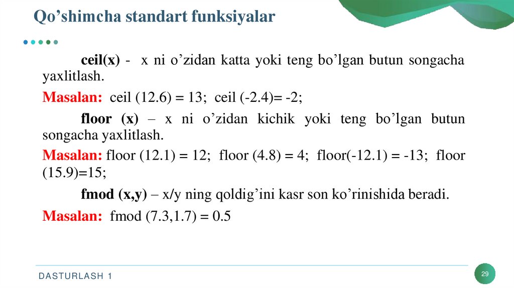 Qo’shimcha standart funksiyalar