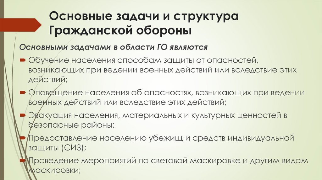Основные задачи и структура Гражданской обороны