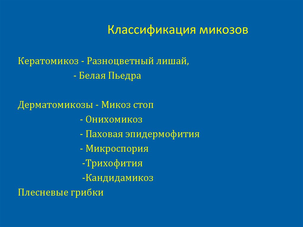 Классификация микозов