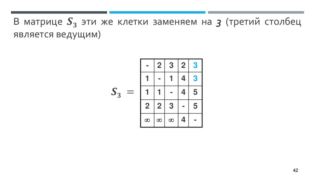 В матрице S3 эти же клетки заменяем на 3 (третий столбец является ведущим)