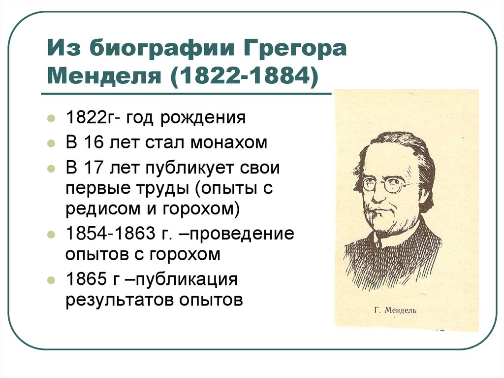 Из биографии Грегора Менделя (1822-1884)
