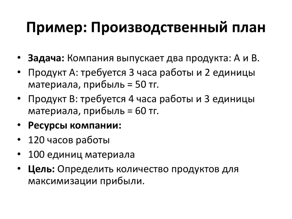 Пример: Производственный план