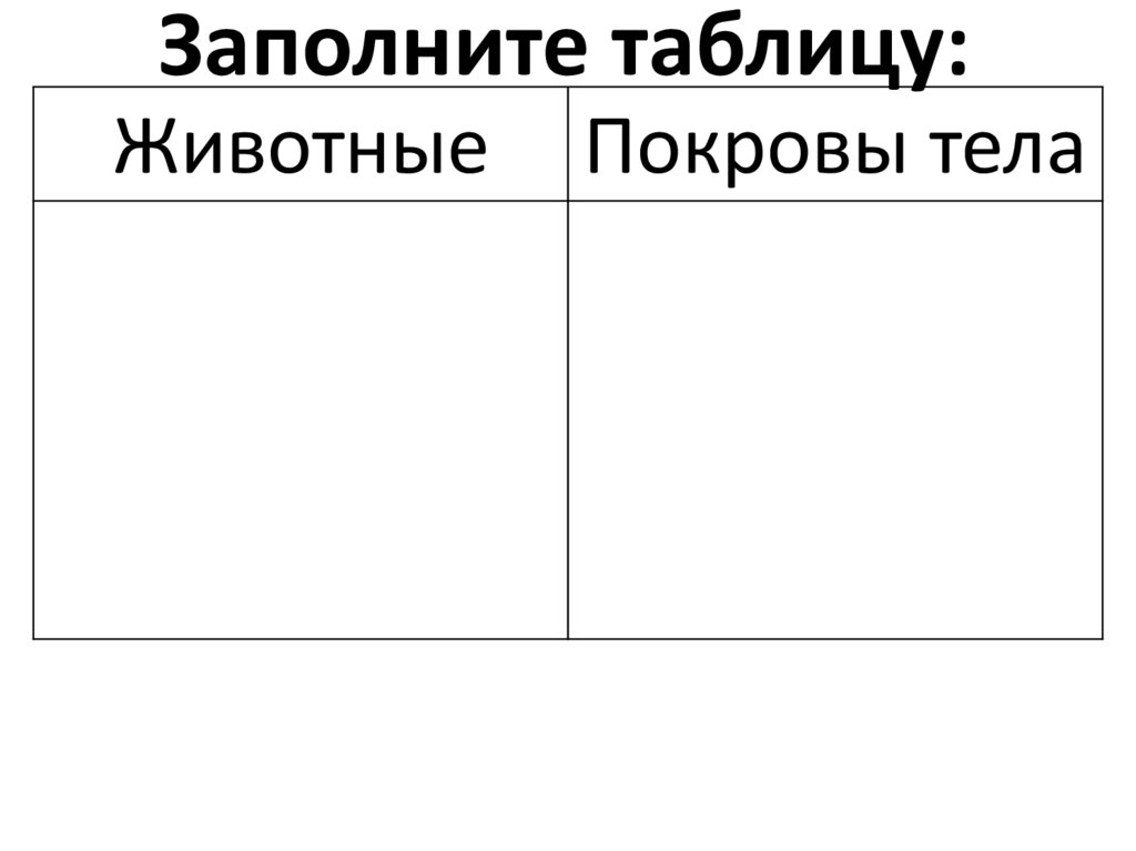 Заполните таблицу: