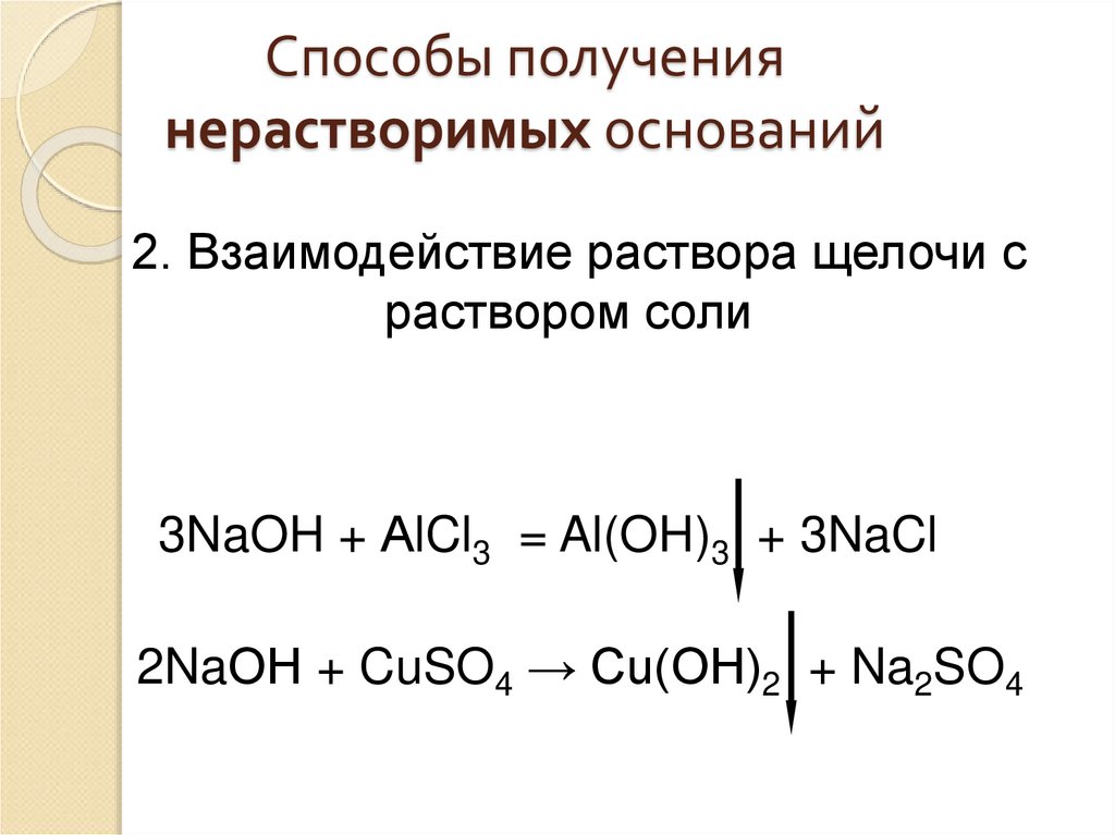 Способы получения нерастворимых оснований