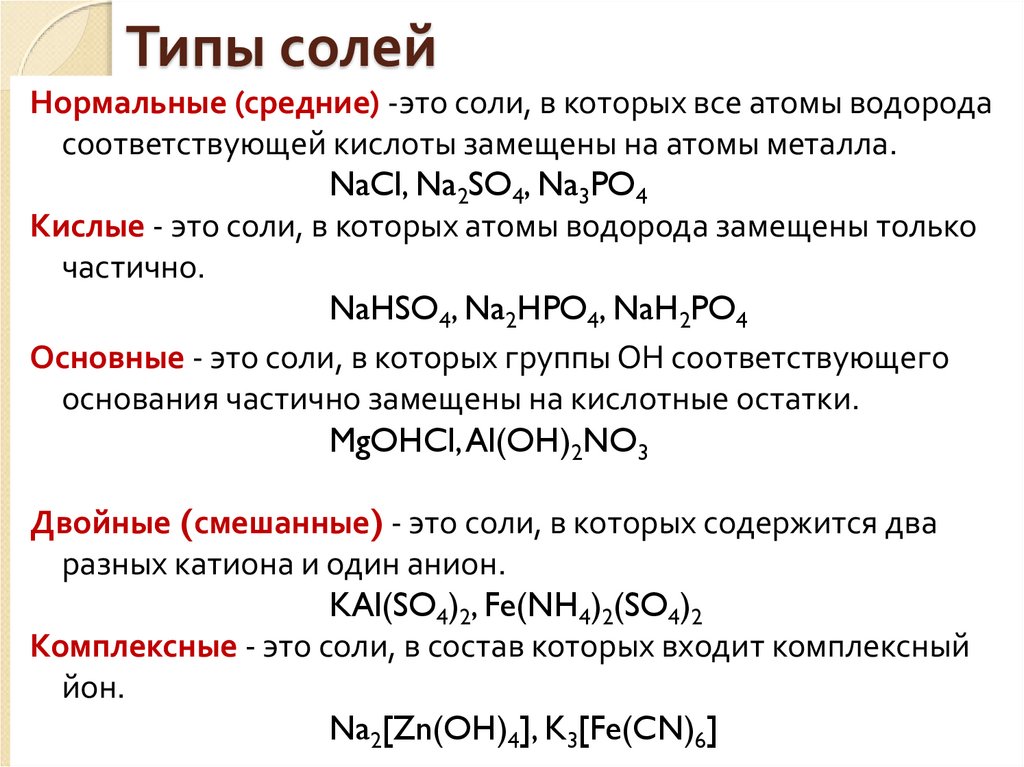 Типы солей