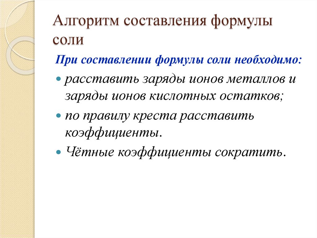 Алгоритм составления формулы соли