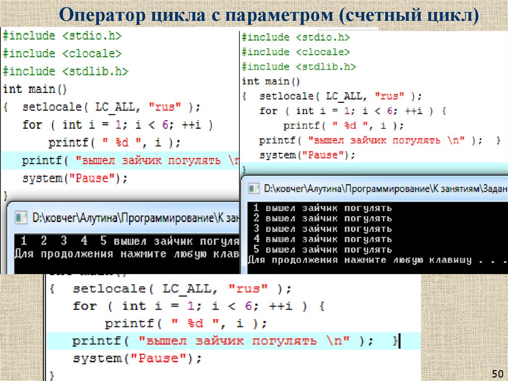 Оператор цикла с параметром (счетный цикл)