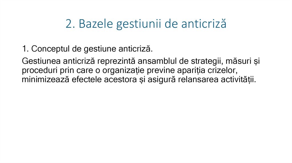 2. Bazele gestiunii de anticriză