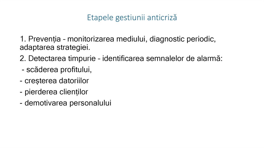 Etapele gestiunii anticriză