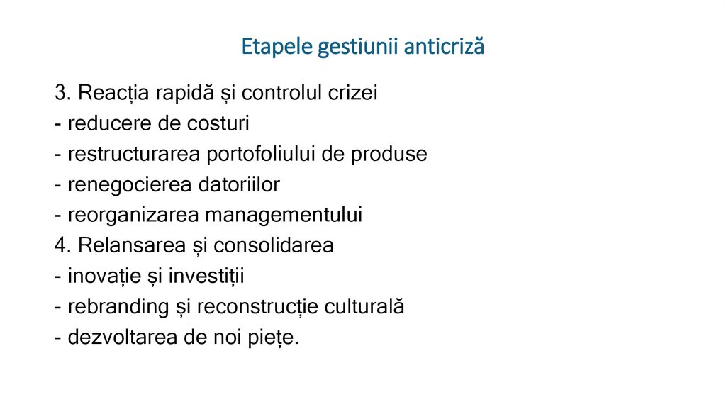 Etapele gestiunii anticriză