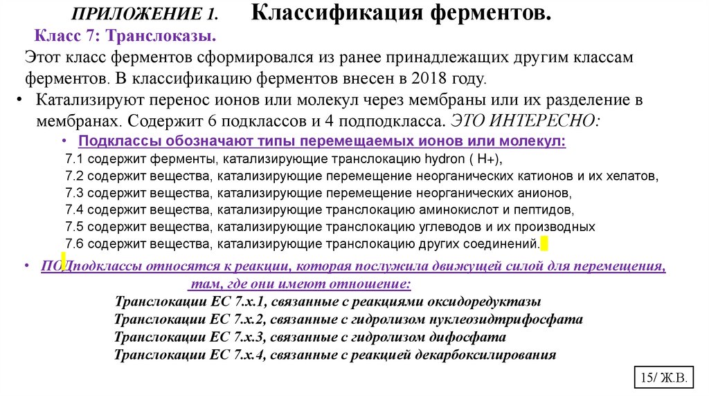 ПРИЛОЖЕНИЕ 1. Классификация ферментов.