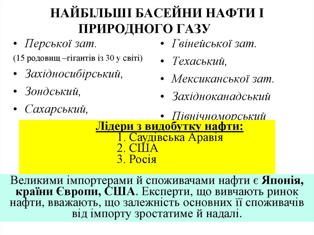 НАЙБІЛЬШІ БАСЕЙНИ НАФТИ І ПРИРОДНОГО ГАЗУ