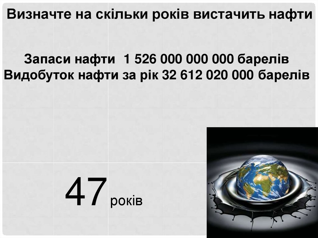 Визначте на скільки років вистачить нафти