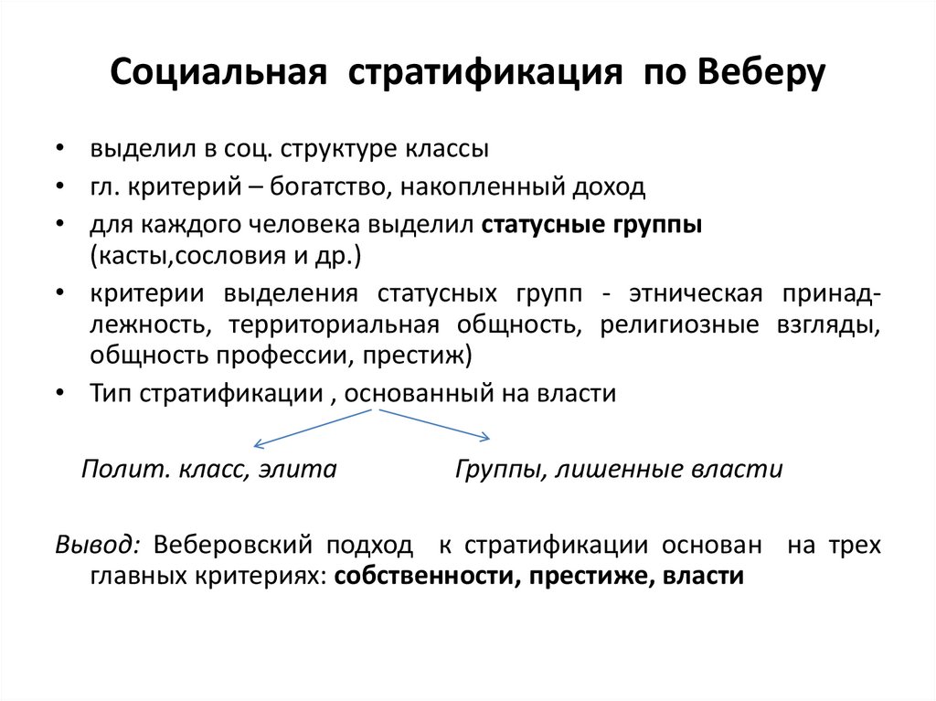 Социальная стратификация по Веберу