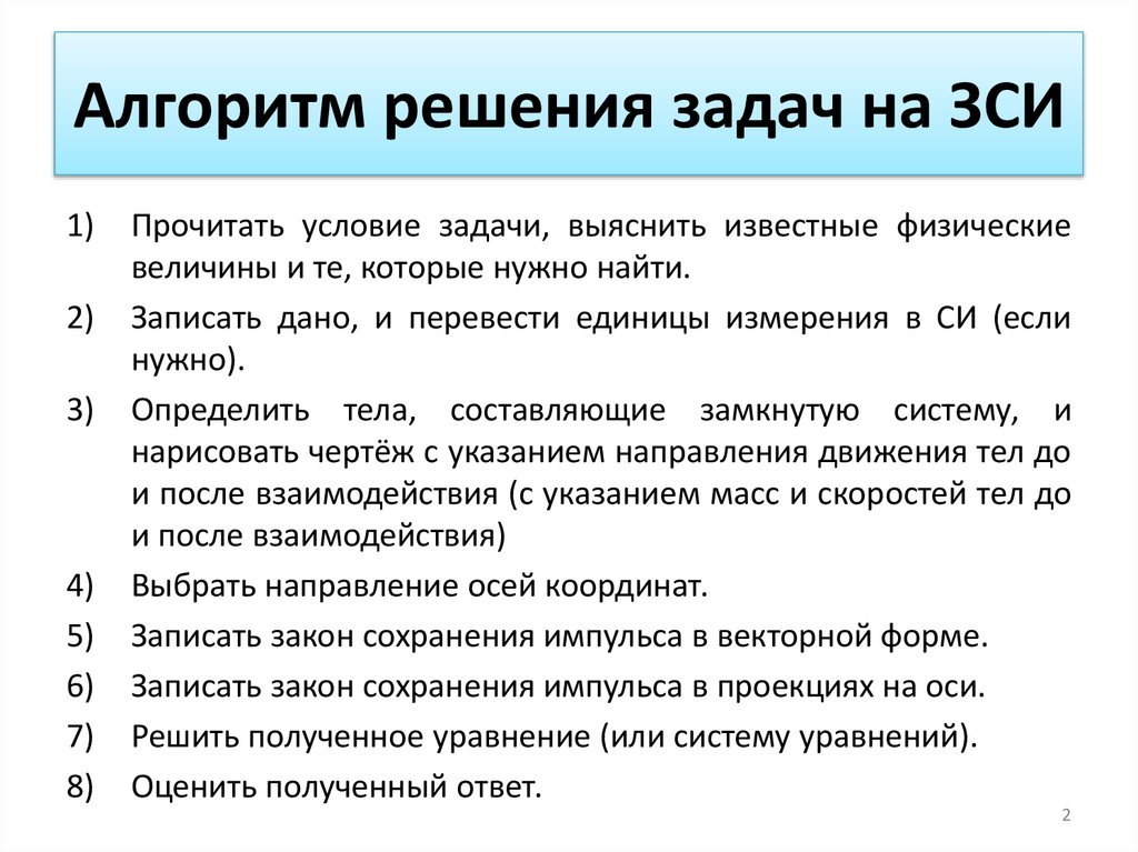Алгоритм решения задач на ЗСИ