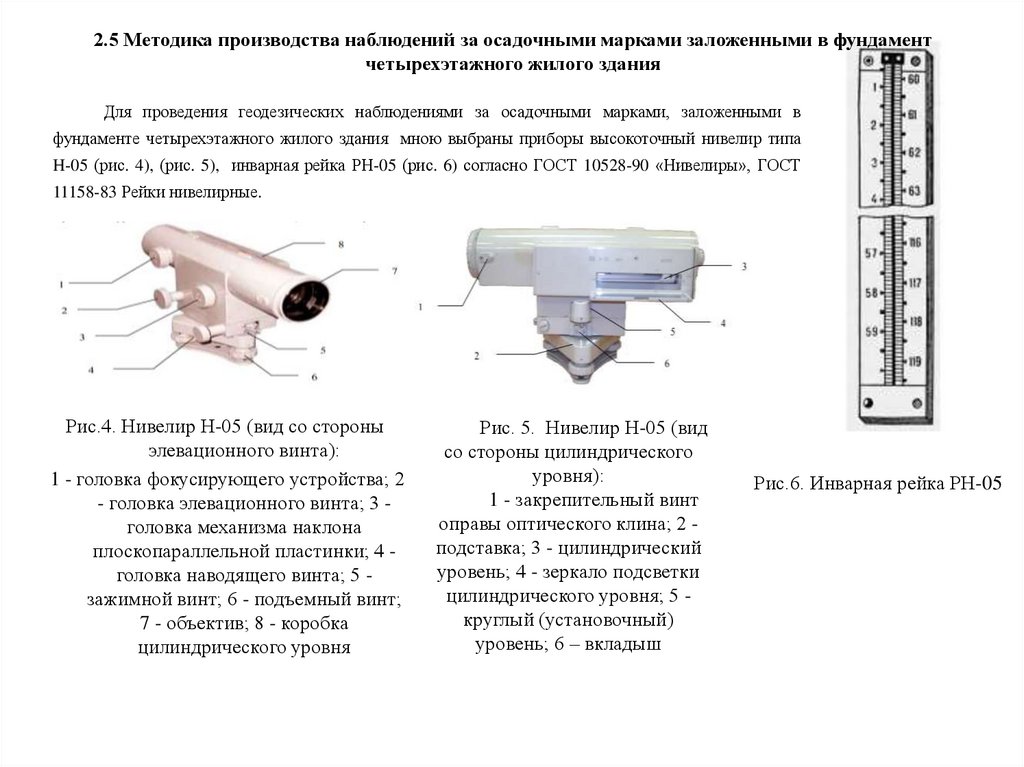 2.5 Методика производства наблюдений за осадочными марками заложенными в фундамент четырехэтажного жилого здания