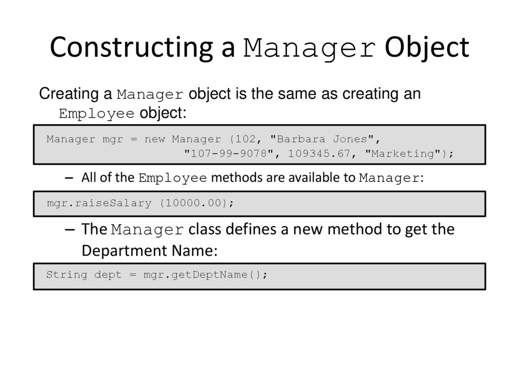 Constructing a Manager Object