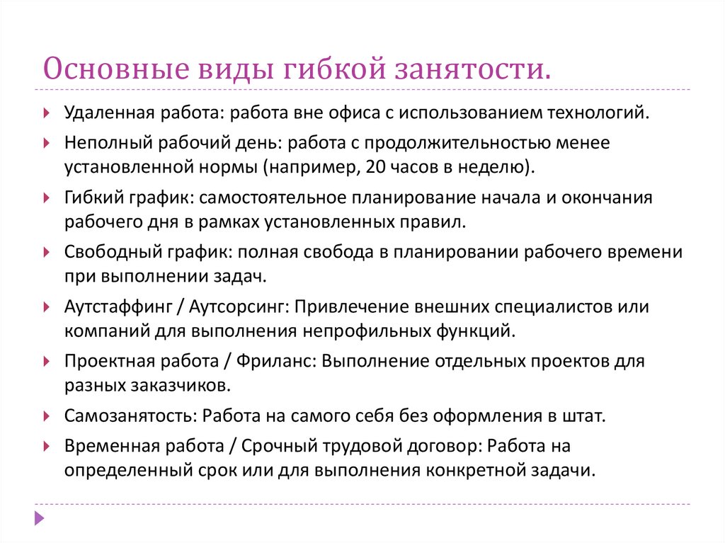 Основные виды гибкой занятости.