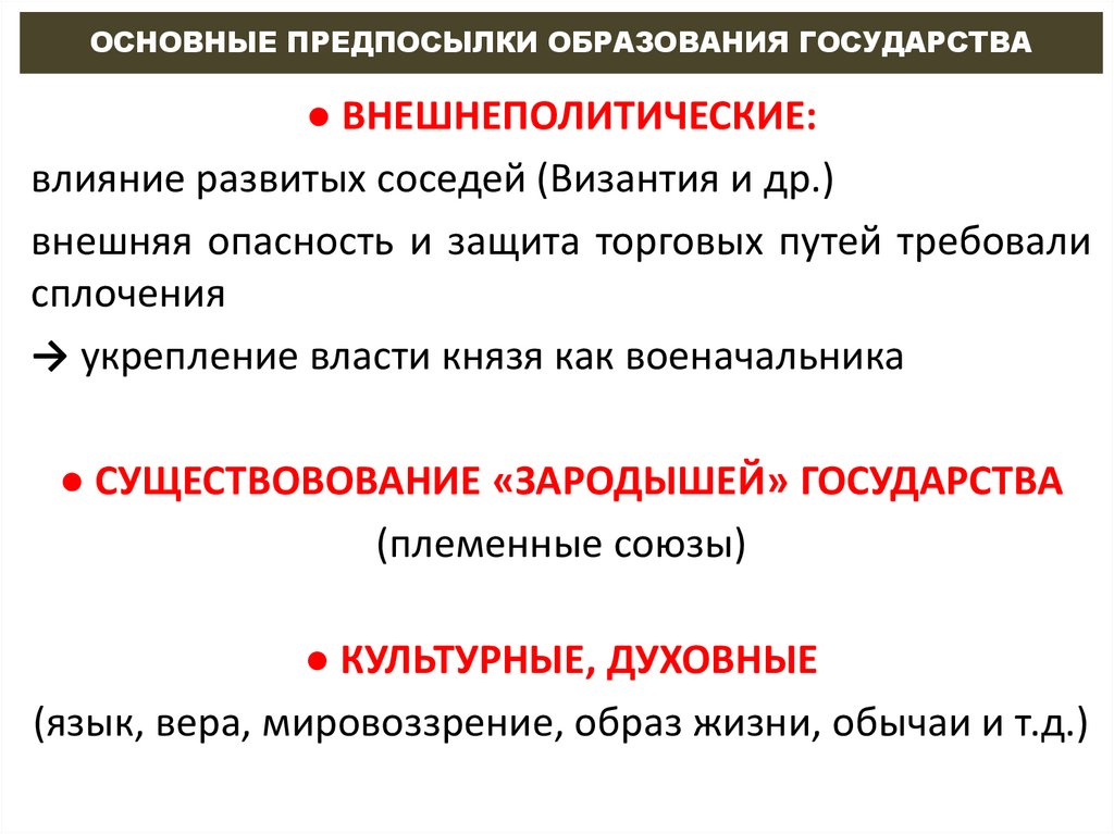 ОСНОВНЫЕ ПРЕДПОСЫЛКИ ОБРАЗОВАНИЯ ГОСУДАРСТВА