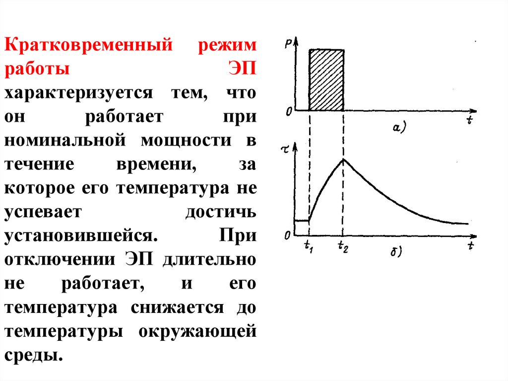 Кратковременный режим работы ЭП характеризуется тем, что он работает при номинальной мощности в течение времени, за которое его