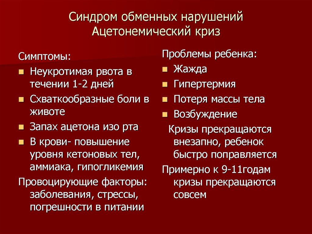 Синдром обменных нарушений Ацетонемический криз