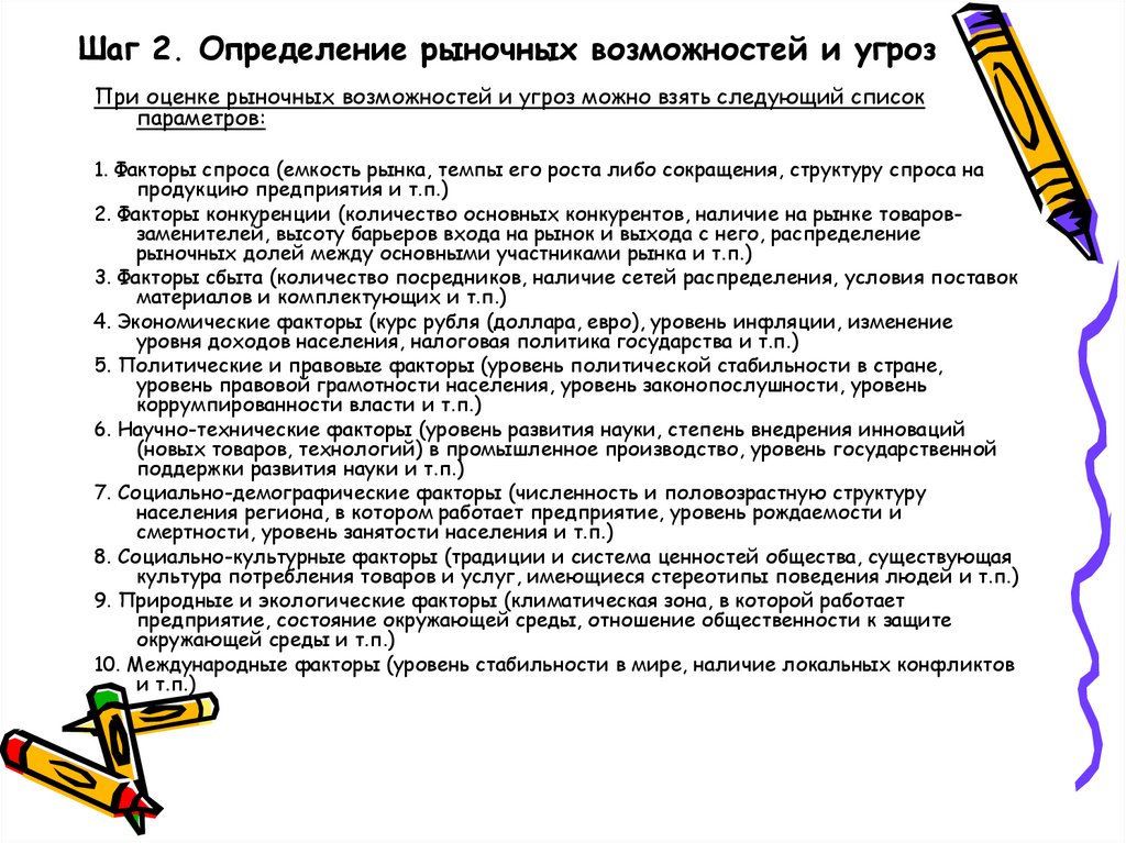 Шаг 2. Определение рыночных возможностей и угроз