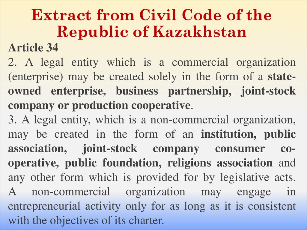 Extract from Civil Code of the Republic of Kazakhstan