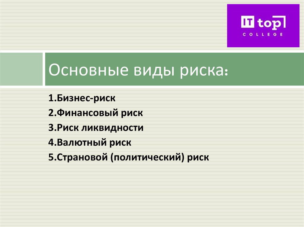 Основные виды риска: