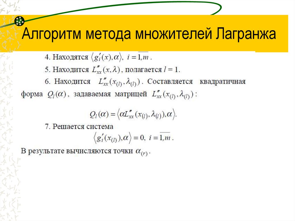 Алгоритм метода множителей Лагранжа