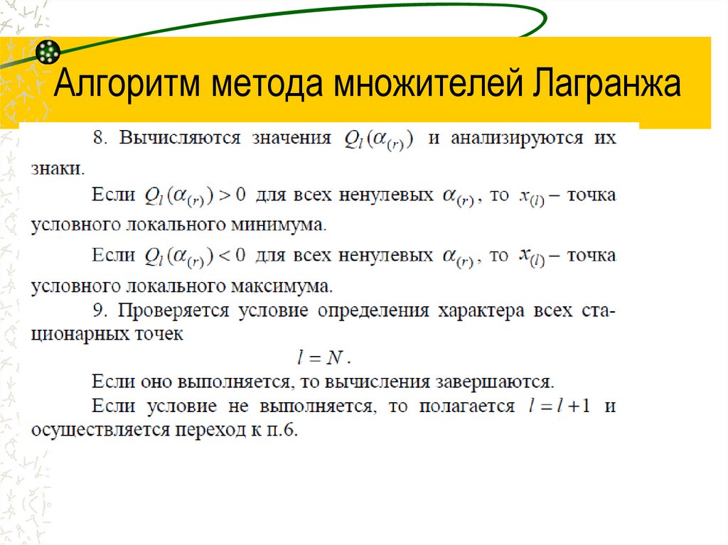 Алгоритм метода множителей Лагранжа